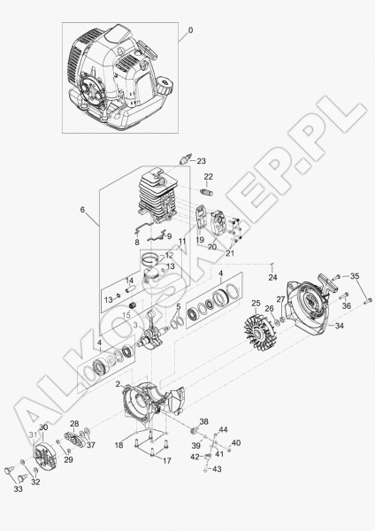 Cylinder+tłok+pierścienie kpl. do kosy 137 nr SL2200118